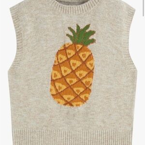 Cider women’s sweater knit sleeveless, pineapple graphic vest size large